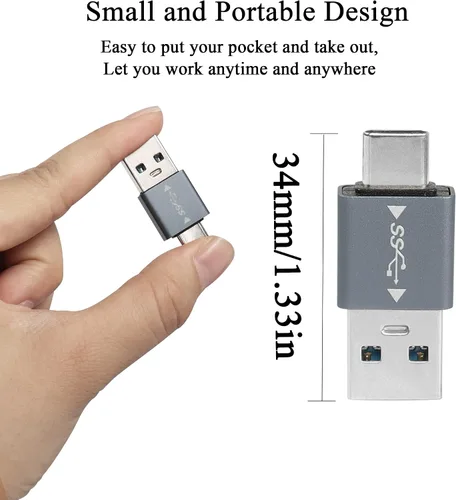 Vista 7 de QIANRENON 5 unids USB 3.1 macho a USB C macho adaptador USB A a USB C conector 10 Gbps, compatible con sincronización de datos OTG para teléfono
