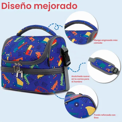 Vista 6 de FlowFly Bolsa de almuerzo aislada de dos pisos para niños, niñas, hombres, mujeres, con correa ajustable, para automóvil