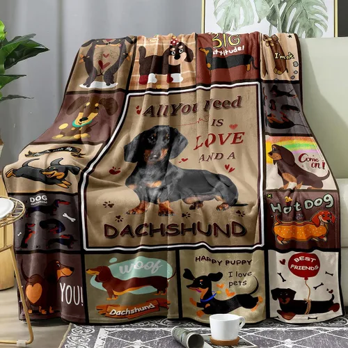 Vista 10 de Manta de perro salchicha Weiner, manta de perro salchicha con texto en inglés "I Love Dachshunds" para adultos, regalo súper suave para los amantes