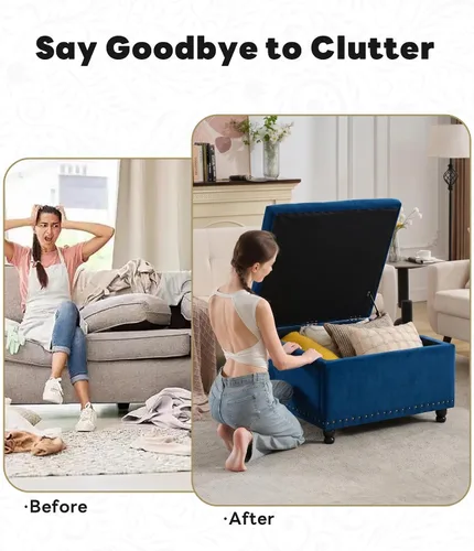Vista 3 de Tbfit Otomana cuadrada grande de 30 pulgadas con almacenamiento Azul real