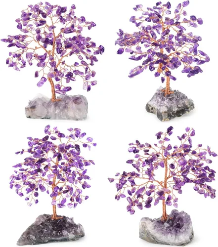 Vista 7 de Árbol de la Vida de Cristal de Gemas de Chakra Hecho a Mano, Amatista Natural con Base de Racimo de Amatista, Decoración Feng Shui Bonsái Árbol
