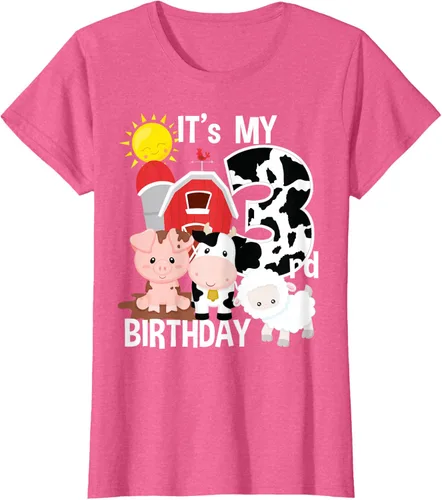 Vista 51 de Camiseta con diseño de animales de granja con texto en inglés "It's My 3rd Birthday" Negro