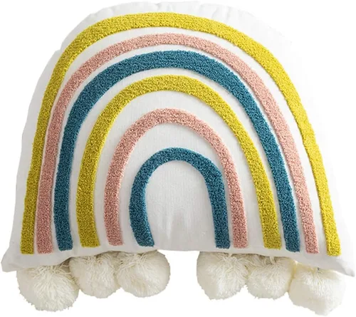 Vista 8 de vctops Cojín decorativo de algodón con borlas y estilo bohemio arco iris con relleno de almohada para sofá, cama, sala de estar