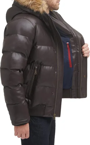 Vista 4 de Tommy Hilfiger Men's Lightweight Quilted Faux Leather Puffer Jacket