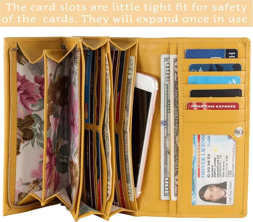 Vista 32 de Mou Meraki - Billetera o bolsa de mano de cuero genuino, con bloqueo de seguridad RFID, con escudo contra el robo de identidad, para mujeres