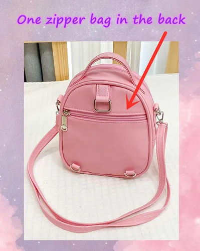 Vista 3 de Bolsa cruzada con parche de arcoíris y cara feliz para niñas, bolso cruzado pequeño para niñas pequeñas, bolso pequeño para teléfono, Rosado