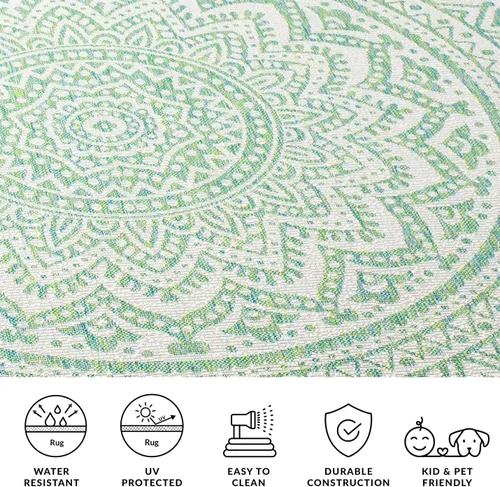 Vista 5 de SAFAVIEH Alfombra lavable al aire libre Courtyard Collection - 2'3" x 5', marfil y verde, no desprende pelusa y fácil limpieza, ideal para patio