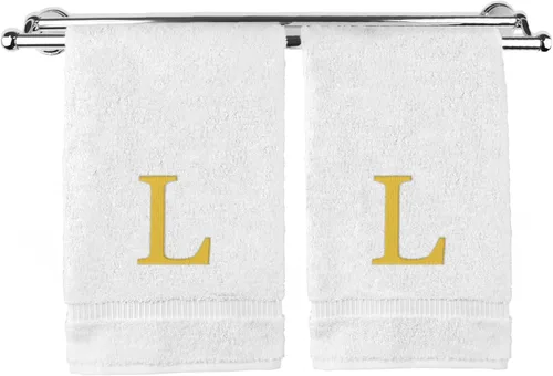 Vista 132 de Toalla de mano monogramada, regalo personalizado, juego de 2 - Toalla bordada con letra de bloque dorada - Extra absorbente 100% algodón turco