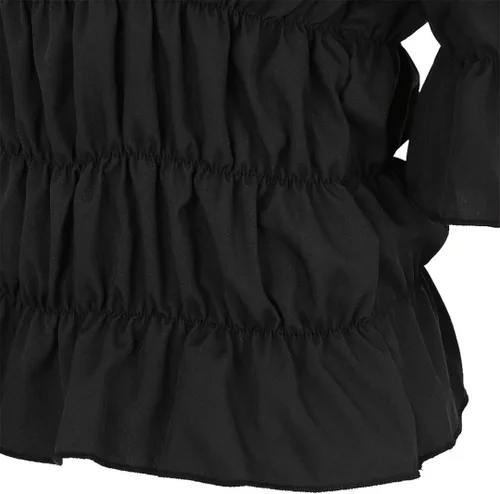 Vista 4 de Blusa renacentista para mujer, estilo victoriano, steampunk, pirata, hombros descubiertos, manga corta, blusa fruncida