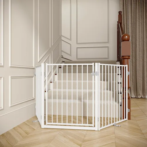 Vista 20 de No Pawblems - Puerta independiente para perros, valla plegable de 30 pulgadas de alto para interiores, extensión de puerta extra ancha para Blanco