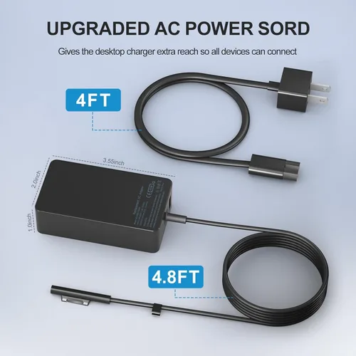 Vista 6 de YURCIPWE Cargador Surface Pro de 65 W, Surface Laptop Charger compatible con Microsoft Surface Pro 11/10/9/8/7+/7/6/5/4/X, Surface Laptop 7/6/5/4