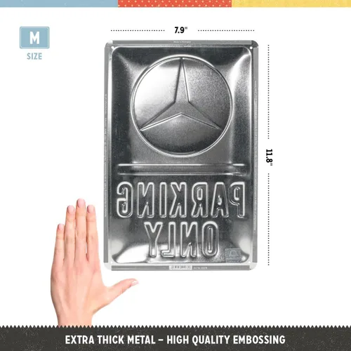 Vista 2 de Nostalgic-Art Cartel de hojalata retro, 7.9 x 11.8 pulgadas, Mercedes-Benz – Solo aparcamiento – Idea de regalo para los fanáticos de Mercedes-Benz