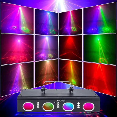Vista 2 de Luces de Fiesta DJ Luces de Discoteca, Efecto 3D Sensor de Sonido Láser Flash Proyector de Escenario Espectáculo en Casa Navidad Halloween Fiesta