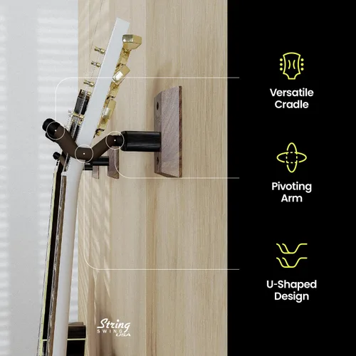 Vista 3 de String Swing CC01K-BW Soporte de pared para guitarras acústicas y eléctricas con soporte de pared de nogal negro