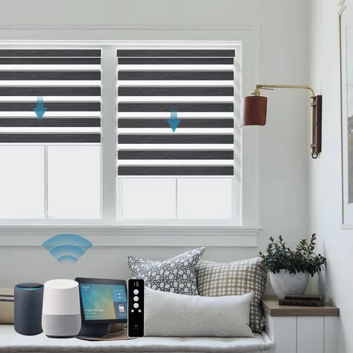 Vista 10 de SmartWings - Persianas motorizadas de cebra con control remoto, persianas de filtrado de luz inteligentes y semitransparentes para ventanas