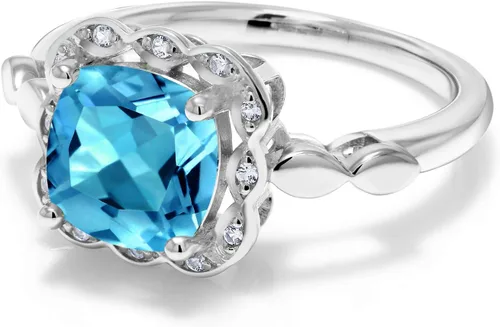Vista 84 de Gem Stone King Anillo de compromiso de plata de ley 925 de 0.315 in con piedra natal y zafiro blanco creado Anillo de compromiso de boda