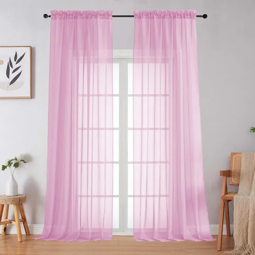 Vista 280 de 2 paneles de cortinas traslúcidas blancas para dormitorio, sala de estar, 96 pulgadas de largo, modernas, suaves, ligeras, con bolsillo para barra
