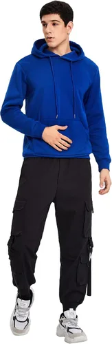 Vista 8 de SOLY HUX Sudadera con capucha para hombre con estampado de letras, manga larga, bolsillo con cordón, Azul