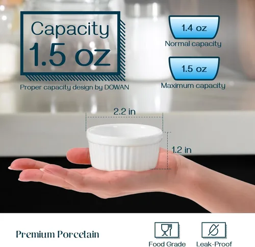 Vista 2 de DOWAN Cuencos para inmersión de 1.5 onzas, mini ramequines, pequeños platos de porcelana Ramekin, tazas de postre pequeños cuencos para condimentos