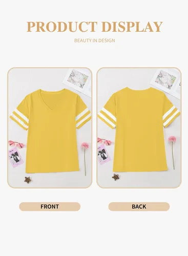 Vista 53 de Eytino Blusas de talla grande para mujer, cuello en V, manga corta, a rayas, casual, holgada, con bolsillo (1X-5X)