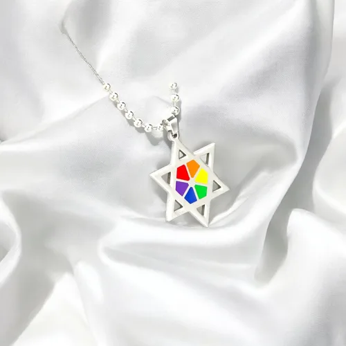 Vista 7 de Collar con colgante de estrella de David de arco iris, judío, gay, lesbiana, LGBTQ, judaísmo y orgullo