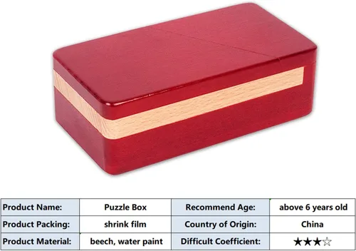 Vista 8 de DC-BEAUTIFUL Impossible Puzzle Master Secret - Caja mágica roja de madera con cajón secreto - Misterioso rompecabezas de regalo