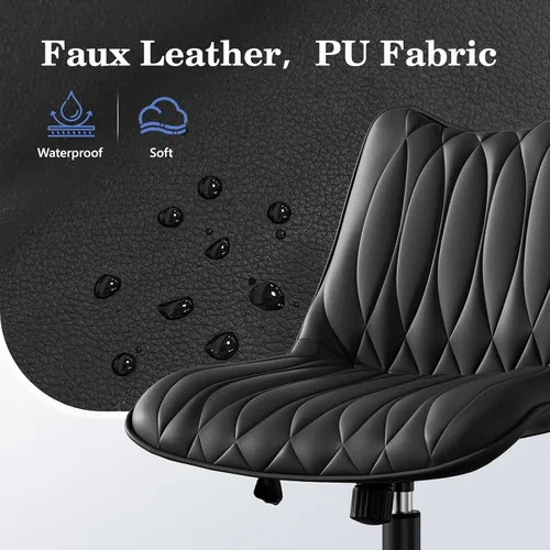 Vista 5 de Silla de oficina sin brazos, silla de escritorio sin brazos, silla giratoria ajustable con ruedas, tapizada de piel sintética, compacta