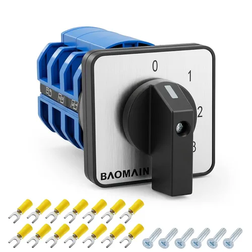 Vista 10 de Baomain Interruptor de cambio rotativo, 20A 3 posiciones, selector de leva de 8 terminales con selección de circuito 1-0-2, certificado UL