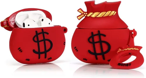 Vista 2 de Funda de silicona compatible con Apple Airpods 1 y 2 [diseño divertido] [el mejor regalo para niñas, niños o mujeres] (bolsa negra)