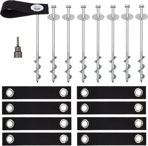 Vista 9 de Anclajes para Trampolín de Viento Fuerte Heavy Duty de 12" Juego de 4/6/8 con Correas, Broca de Taladro - Kit de Anclaje para Trampolín - Anclajes