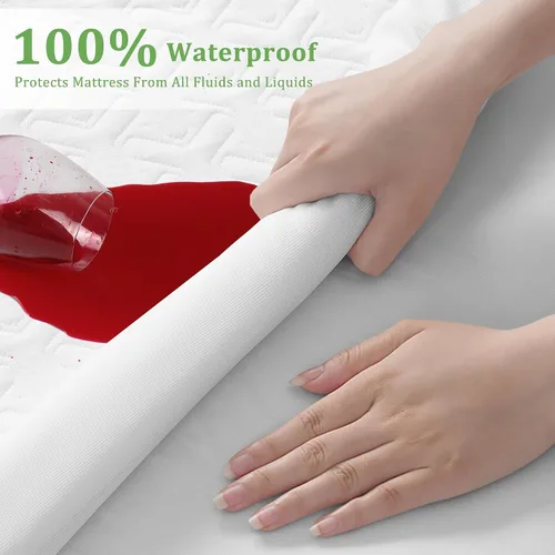 Vista 2 de MERITLIFE - Protector de colchón de bambú impermeable premium, suave y sin ruido, relleno con tela de aire 3D ultrasuave y transpirable, funda