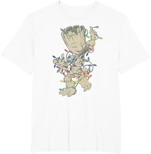 Vista 8 de Marvel Camiseta de luces navideñas Guardians Of The Galaxy Groot, Negro, S