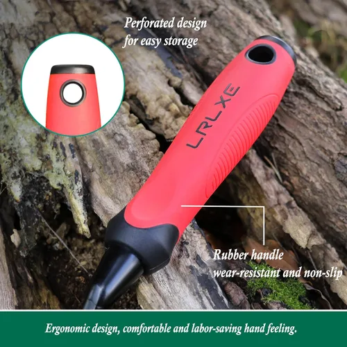 Vista 4 de Paleta de jardín resistente, pala de mano puntiaguda de acero inoxidable con mango de goma antideslizante, ideal para excavar, deshierbar