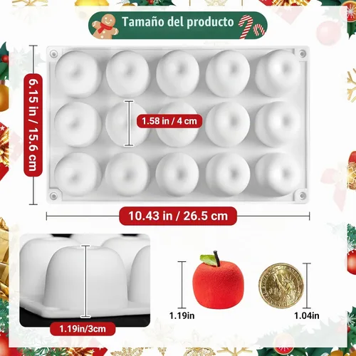 Vista 3 de Molde de silicona de manzana, moldes para pastel de mousse con forma de 15 cavidades