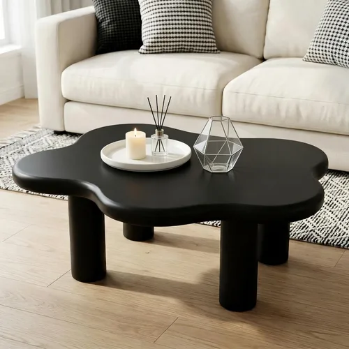 Vista 4 de WILLIAMSPACE Mesa de centro Cloud de 39.7 pulgadas con 4 patas redondas, moderna mesa central de madera, mesa de té irregular para sala de estar