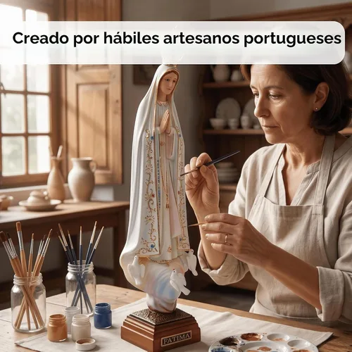 Vista 4 de Estatua de Nuestra Señora de Fátima con ojos de cristal de 12 pulgadas fabricada en Portugal