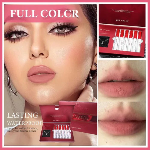 Vista 3 de Regalo de Navidad para mujer, juego de 7 cajas de regalo que incluye lápiz labial mate de terciopelo rojo y collar, fácil de combinar con diferentes