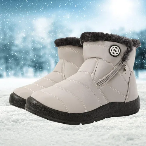 Vista 6 de Eagsouni Botas de nieve para mujer, botines de invierno para mujer, con forro de piel cálida, botines gruesos con cremallera, zapatos planos