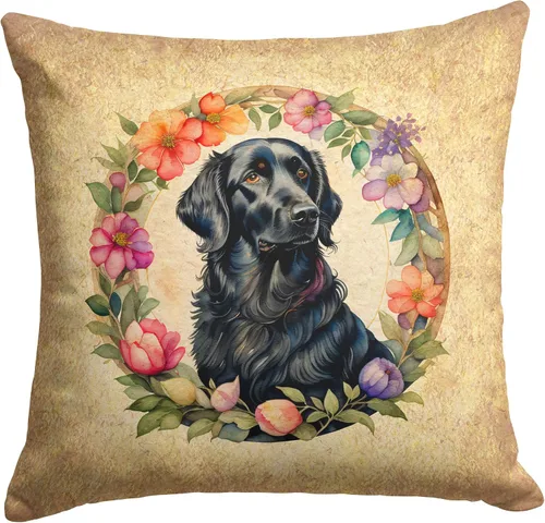 Vista 267 de Caroline's Treasures DAC2072PW1414 Affenpinscher and Flowers - Almohada decorativa de tela, lavable a máquina, para interiores y exteriores