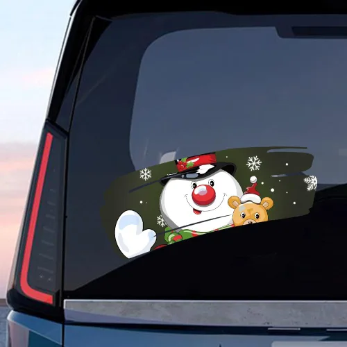 Vista 15 de Pegatina Navideña de Papá Noel Asomado, Lindas Pegatinas de Venado y Muñeco de Nieve para Ventana, Adhesivos para Parachoques de Coche, Adornos