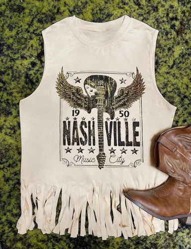 Vista 2 de iliheyov Nashville - Camiseta sin mangas para mujer, diseño de festival de música country, estampado gráfico, sin mangas, Nash Music