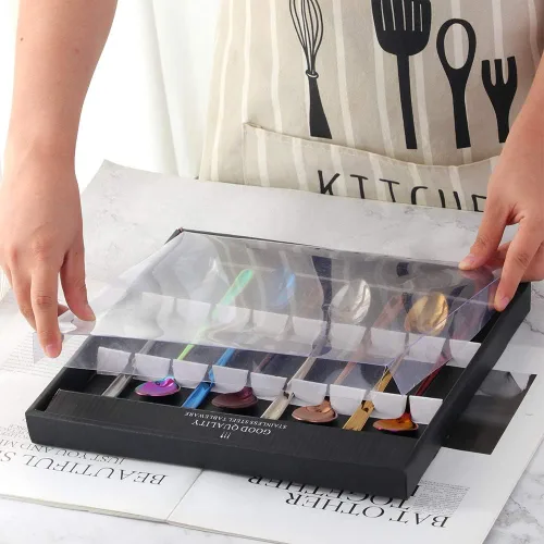Vista 3 de Buyer Star Juego de 8 cucharas coloridas de mango largo de 7.87 pulgadas, juego de cucharas de té de hielo multicolor de acero inoxidable 18/10