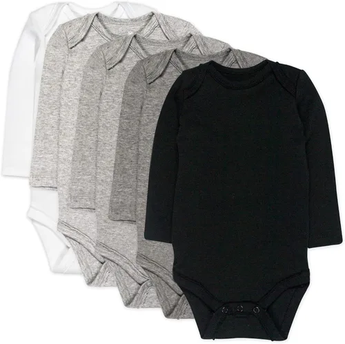 Vista 16 de HonestBaby Baby-girls - Paquete de 5 mamelucos de manga larga de una pieza 100% algodón orgánico para bebés y niñas Negro