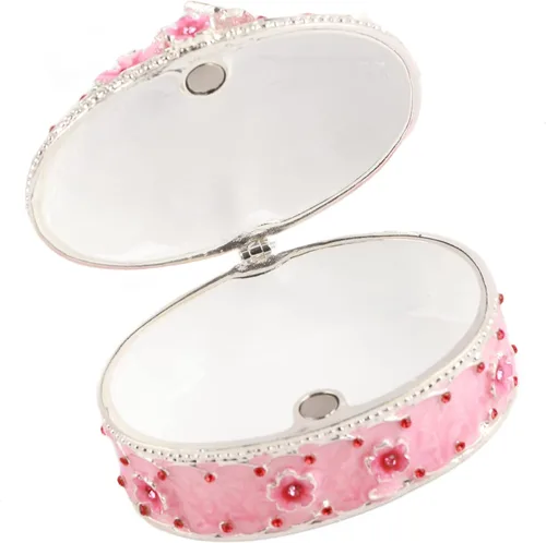 Vista 7 de Joyero con diseño de flores de cerezo, exquisita caja esmaltada para joyas, organizador de joyas para aretes, anillos, collares, caja de regalo