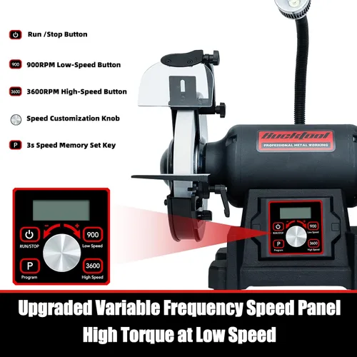 Vista 3 de Bucktool Amoladora de banco de velocidad variable VFD de 8 pulgadas, amoladora de rueda profesional sin tambaleo de potencia 1HP con conmutación
