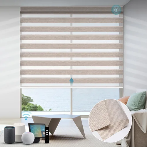 Vista 20 de SmartWings Persianas motorizadas de cebra con cenefa funcionan con Alexa, Homekit Thread, persianas inteligentes de doble capa con control de luz