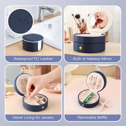 Vista 3 de RASIEYA Organizador de joyas de viaje, elegante y pequeño joyero de viaje para mujeres y niñas, accesorios esenciales de viaje, regalo ideal