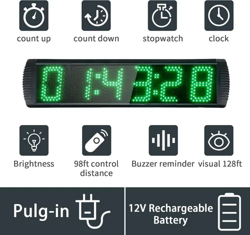 Vista 3 de Temporizador digital de carreras con pantalla LED grande con batería, función de cuenta regresiva/arriba/reloj de tiempo, control remoto, soporte