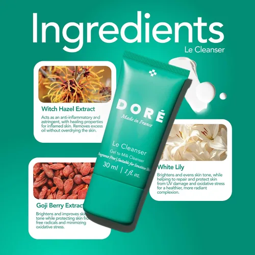 Vista 3 de Doré - Le Cleanser Gel to Milk Daily Face Cleanser Limpiador hidratante suave para piel seca y sensible Desmaquillante para mujeres y hombres