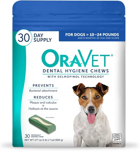 Vista 11 de OraVet Masticables de higiene dental para perros pequeños, cuidado bucal con delmopinol, sabor a vainilla, 14